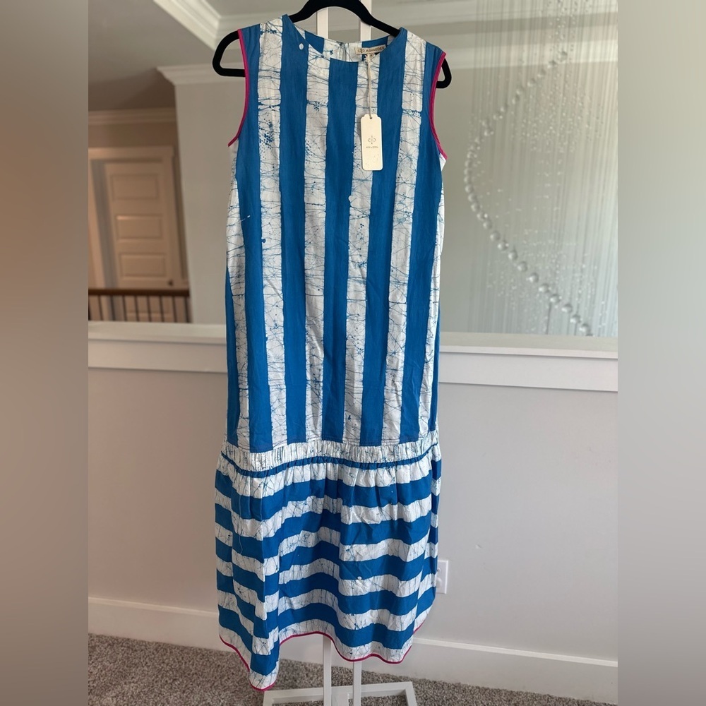 Ash & Eden Blue and White Striped Sleeveless Dress
